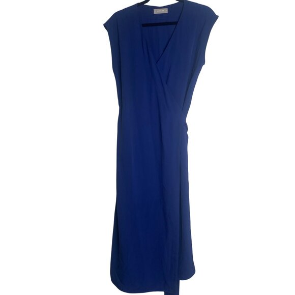 Everlane Wrap Dress Womens Size 2 Royal Blue Sleeveless Midi Casual - Picture 2 of 9